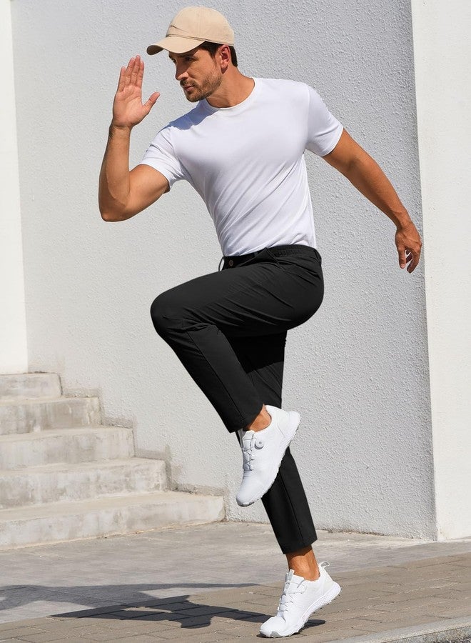 Runcati Mens Stretch Golf Pants Casual Slim Fit Dress Pants Elastic Waist Tapered Work Cropped Trousers Black - Image 4